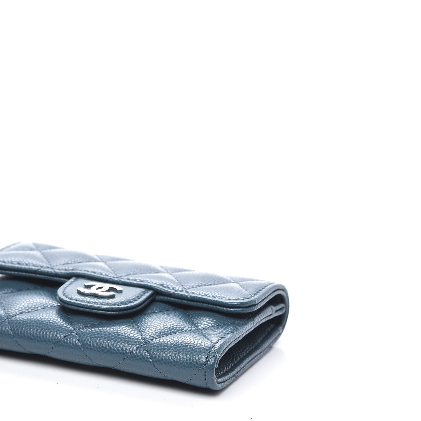 Caviar Quilted Flap Card Holder Wallet Dark Turquoise