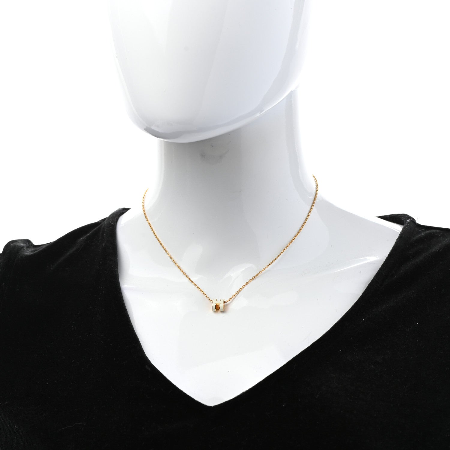 Hermes Lacquered Gold Mini Pop H Pendant Necklace White 2 of 8