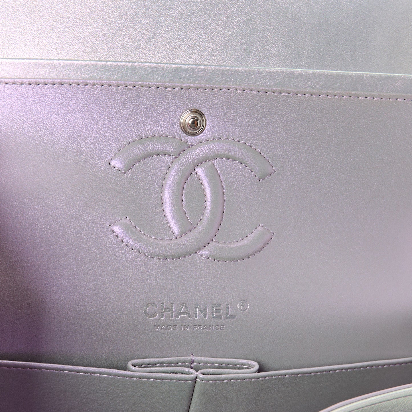 Iridescent Calfskin Quilted Small Double Flap Light Purple