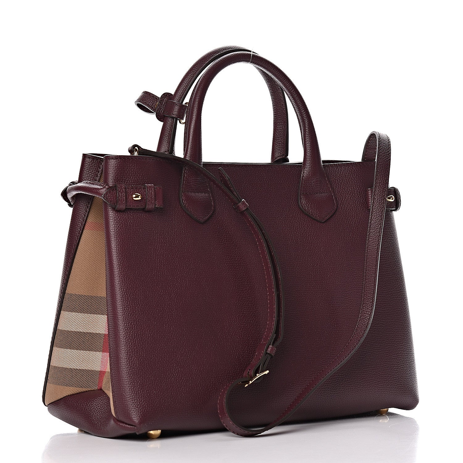 Burberry Grainy Calfskin House Check Medium Banner Tote Elderberry 3 of 13