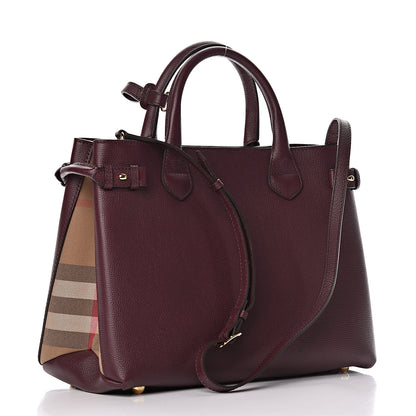 Burberry Grainy Calfskin House Check Medium Banner Tote Elderberry 3 of 13