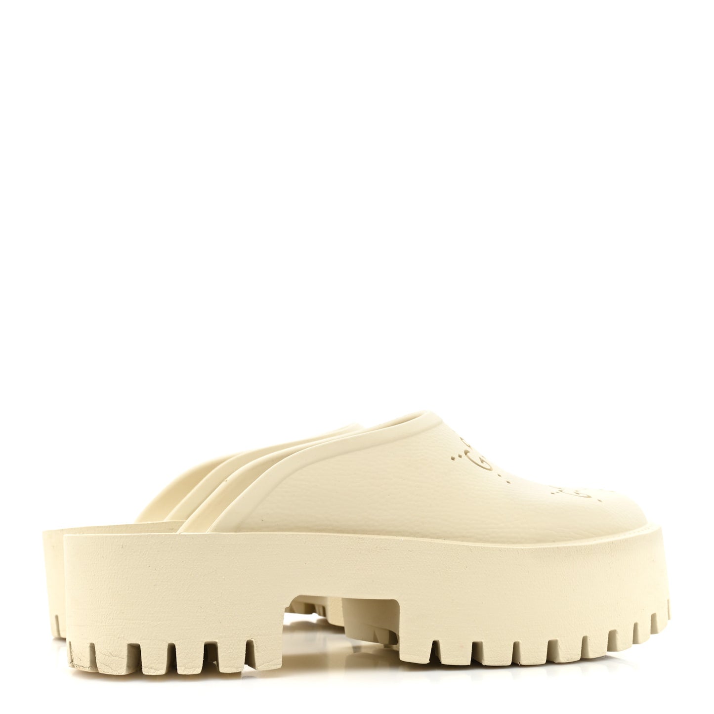 Rubber GG Monogram Perforated Elea Platform 55mm Lug Sole Sandals 39 Mystic White