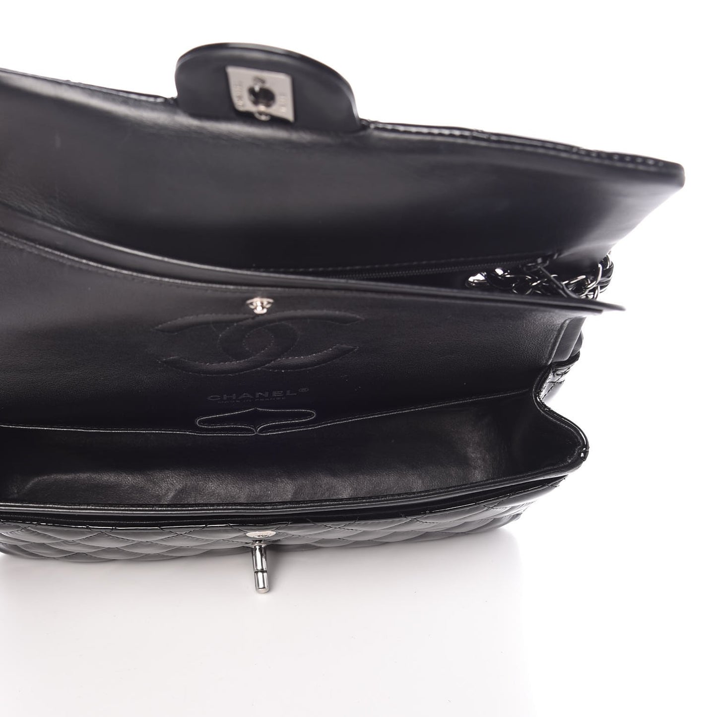 Patent Quilted Medium Double Flap Black