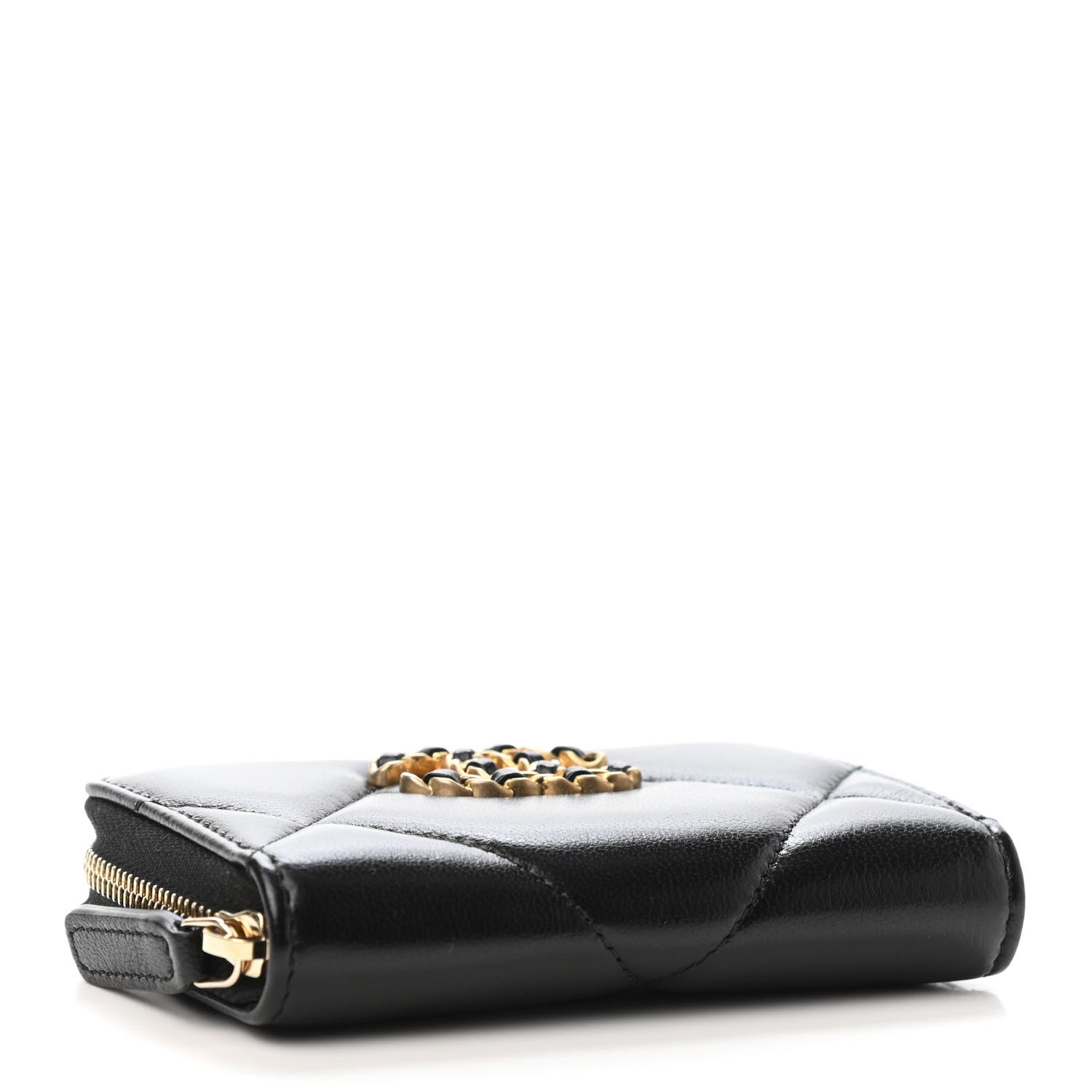 Chanel Lambskin Quilted Chanel 19 Zip Around Coin Purse Wallet Black 3 of 4
