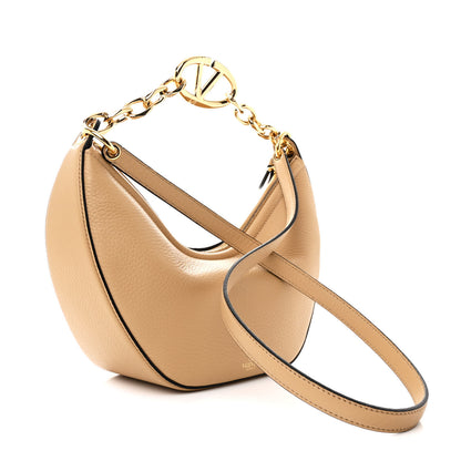 Valentino Garavani Grainy Calfskin Small Vlogo Moon Hobo Bag Cappuccino 3 of 9