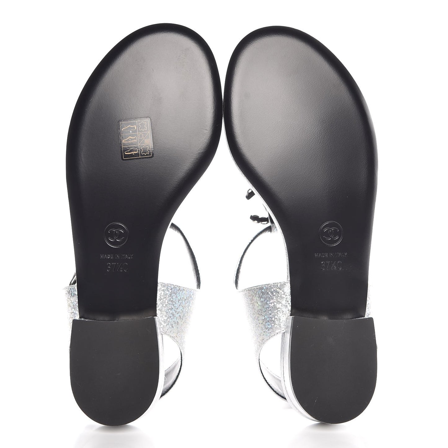 Fantasy Lambskin CC Chain Thong Sandals 37.5 Silver Black