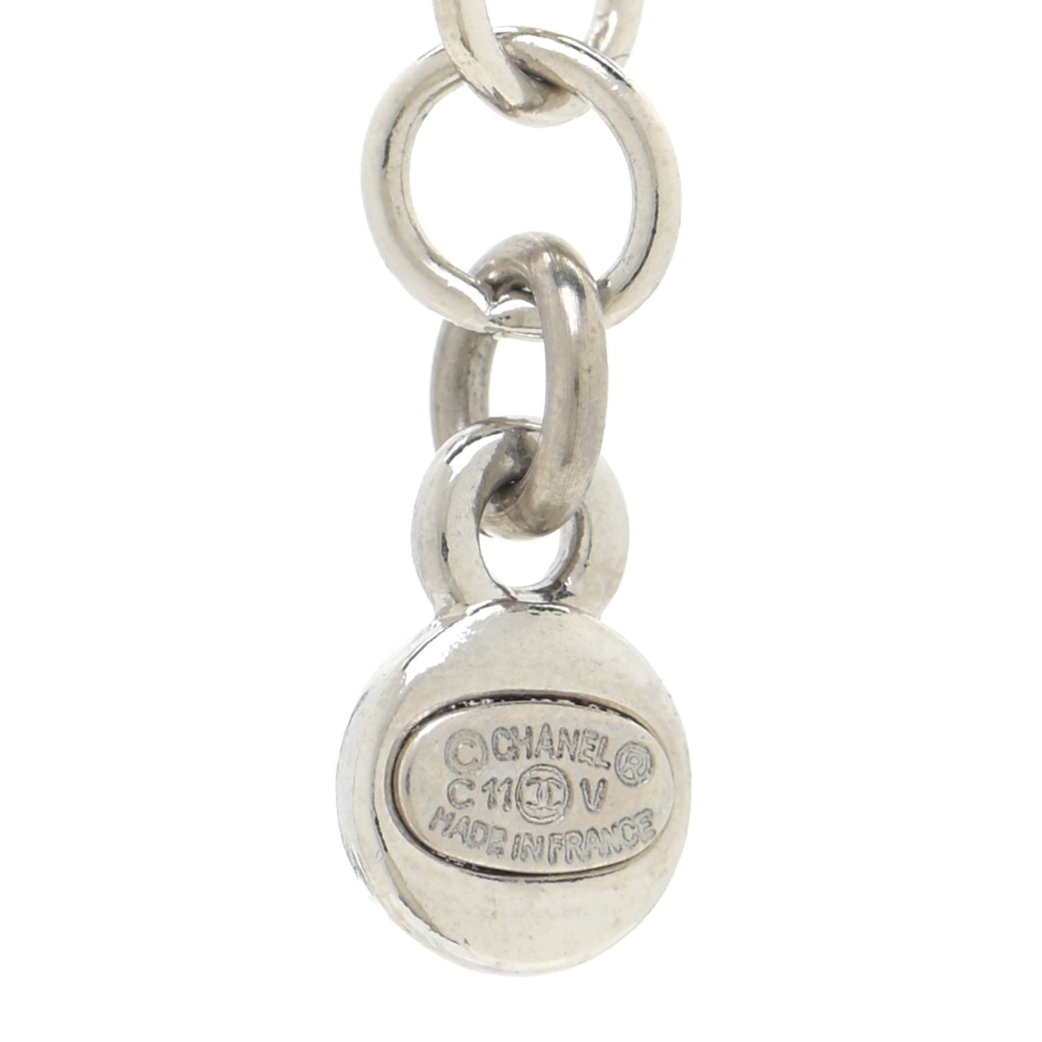 Chanel Crystal CC Drop Pendant Necklace Silver 6 of 6