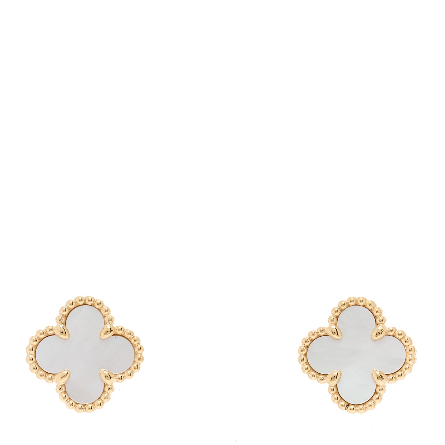Van Cleef & Arpels 18K Yellow Gold Mother of Pearl Sweet Alhambra Earrings 1 of 4