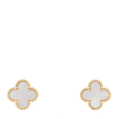 Van Cleef & Arpels 18K Yellow Gold Mother of Pearl Sweet Alhambra Earrings 1 of 4