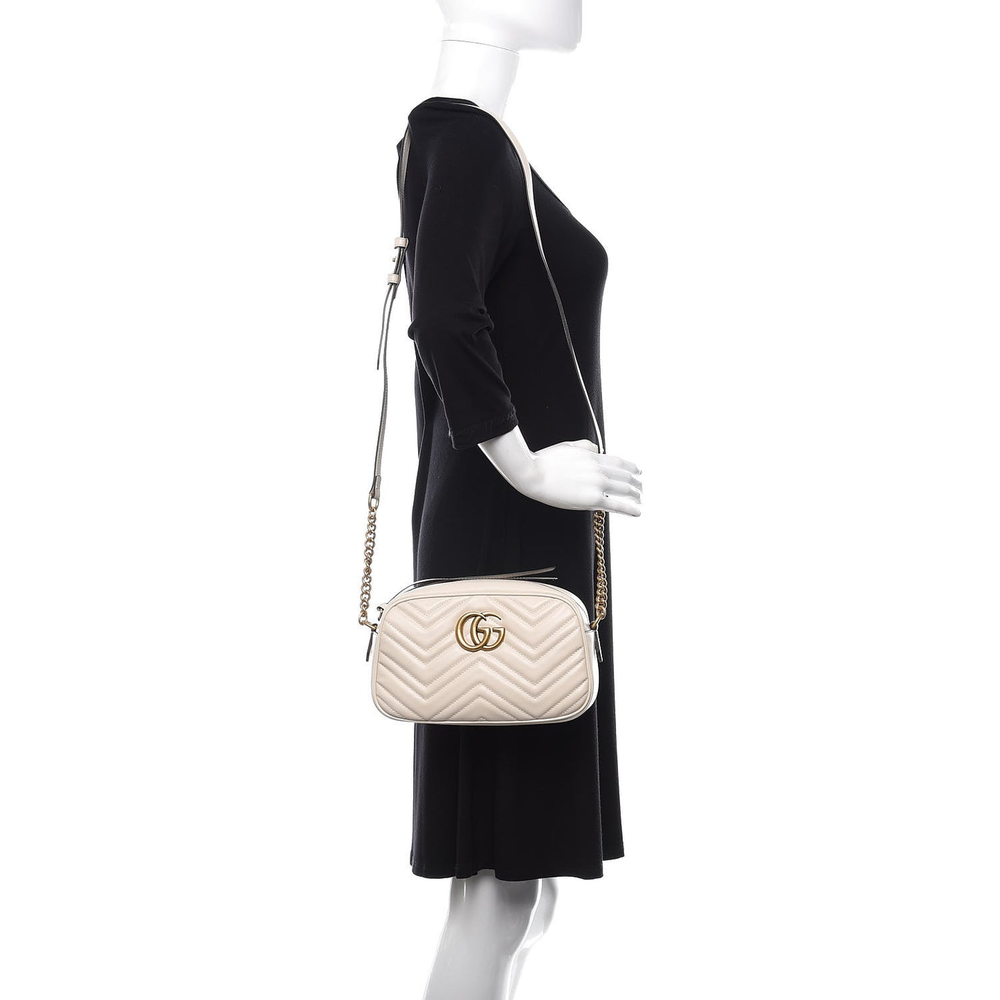 Calfskin Matelasse Small GG Marmont Chain Shoulder Bag White