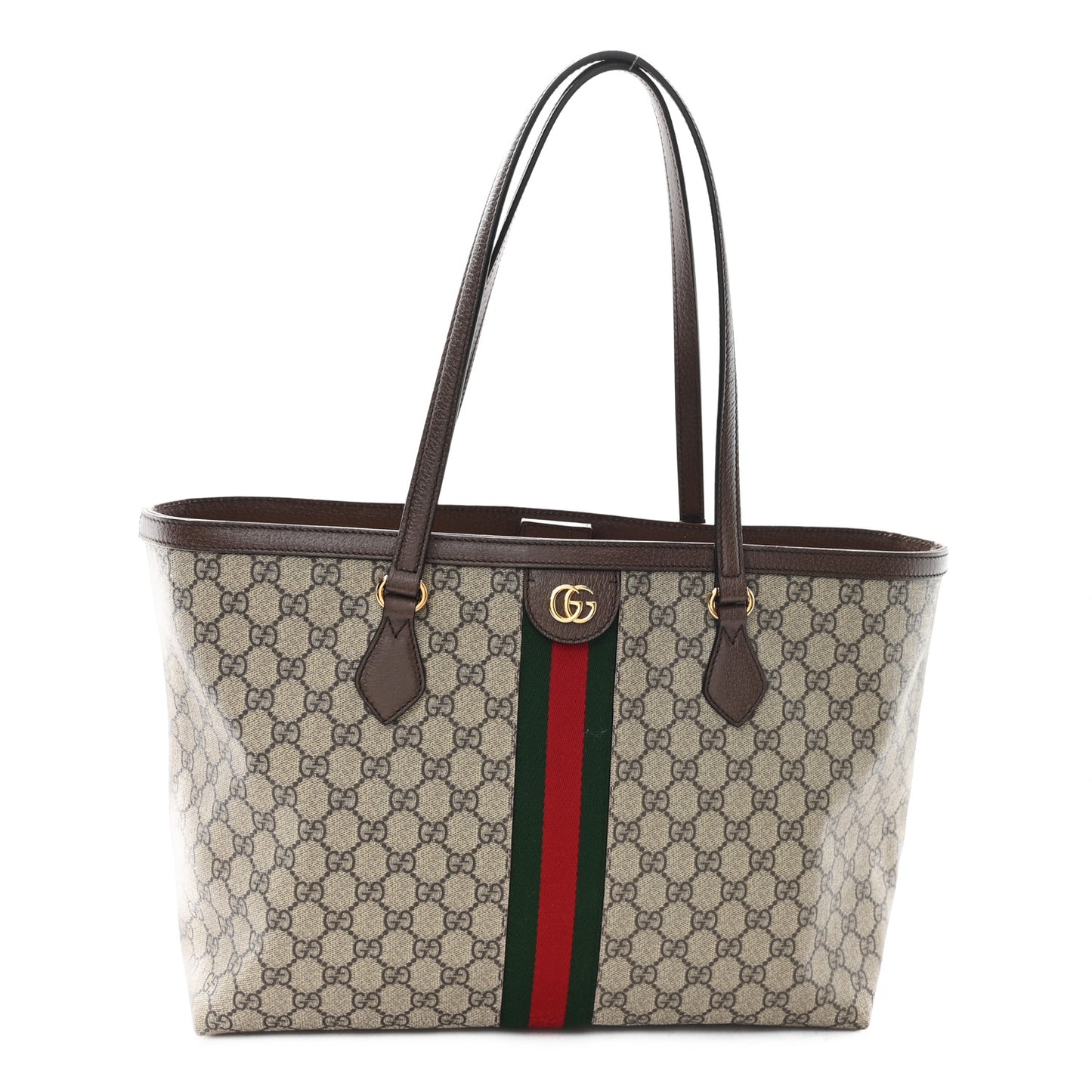 GG Supreme Monogram Textured Calfskin Web Medium Ophidia Shopping Tote Beige Ebony New Acero