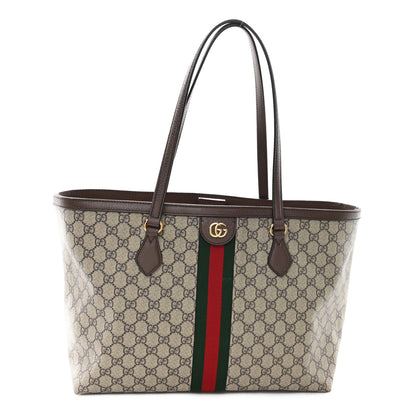 Gucci GG Supreme Monogram Textured Calfskin Web Medium Ophidia Shopping Tote Beige Ebony New Acero 1 of 12