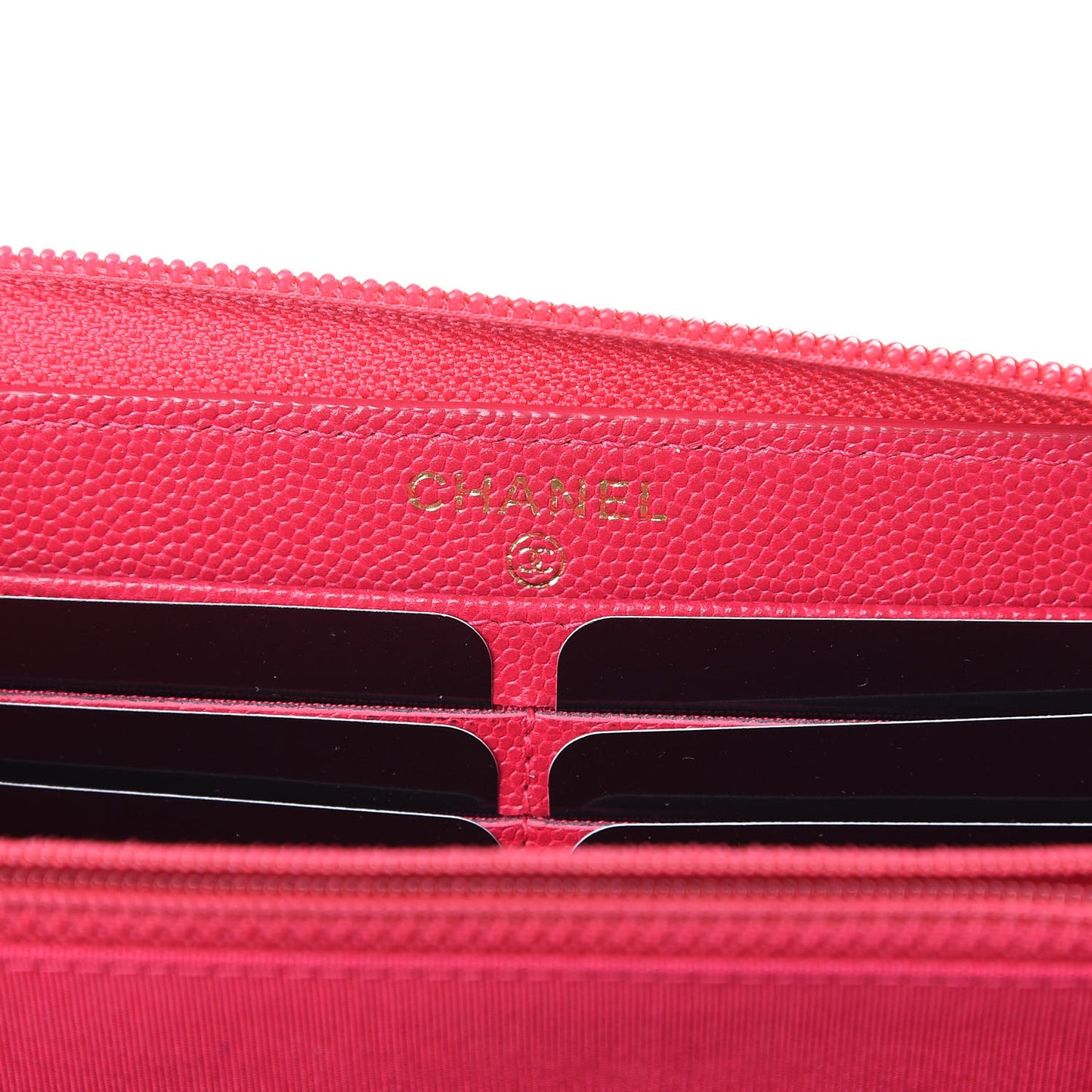 Caviar Quilted Large Boy Zip Around Wallet Fuchsia