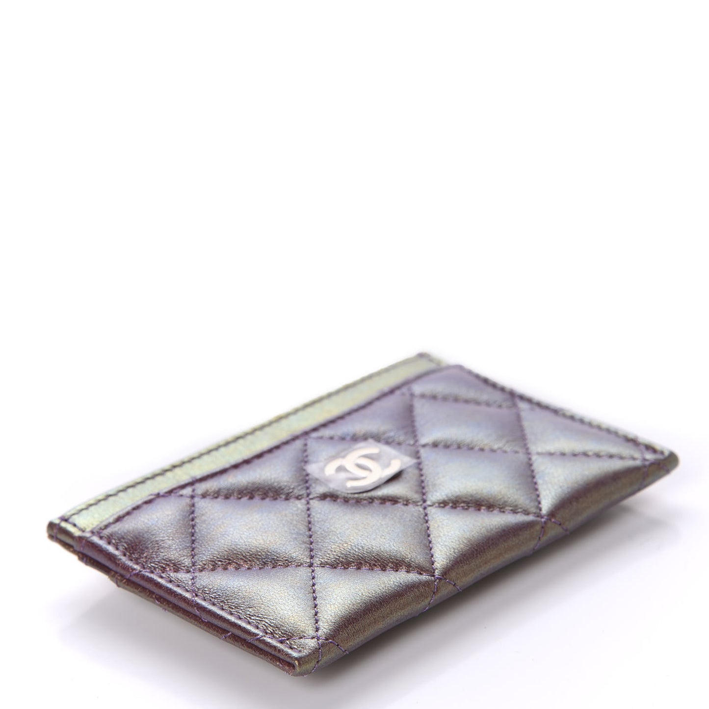 Iridescent Lambskin Quilted Card Holder Purple