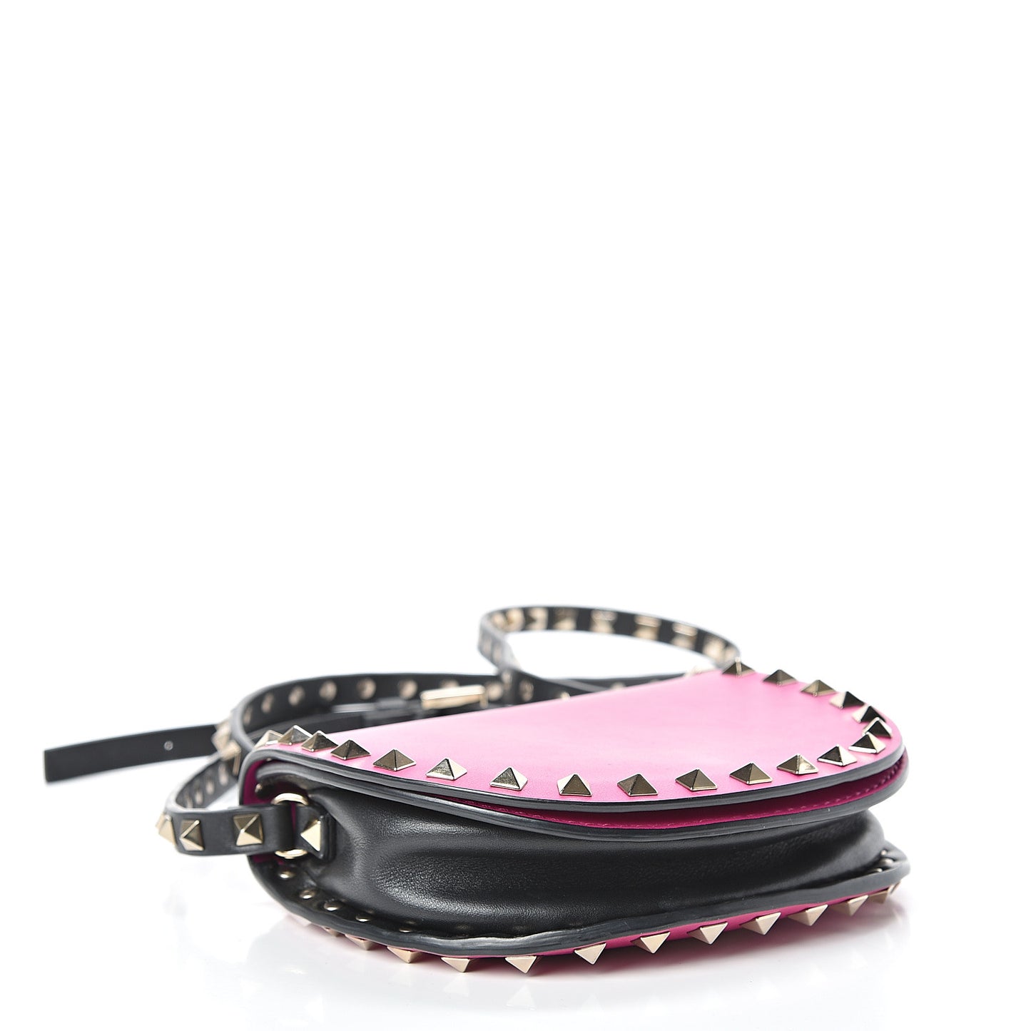 Vitello Rockstud Halfmoon Saddle Bag Fuxia Black