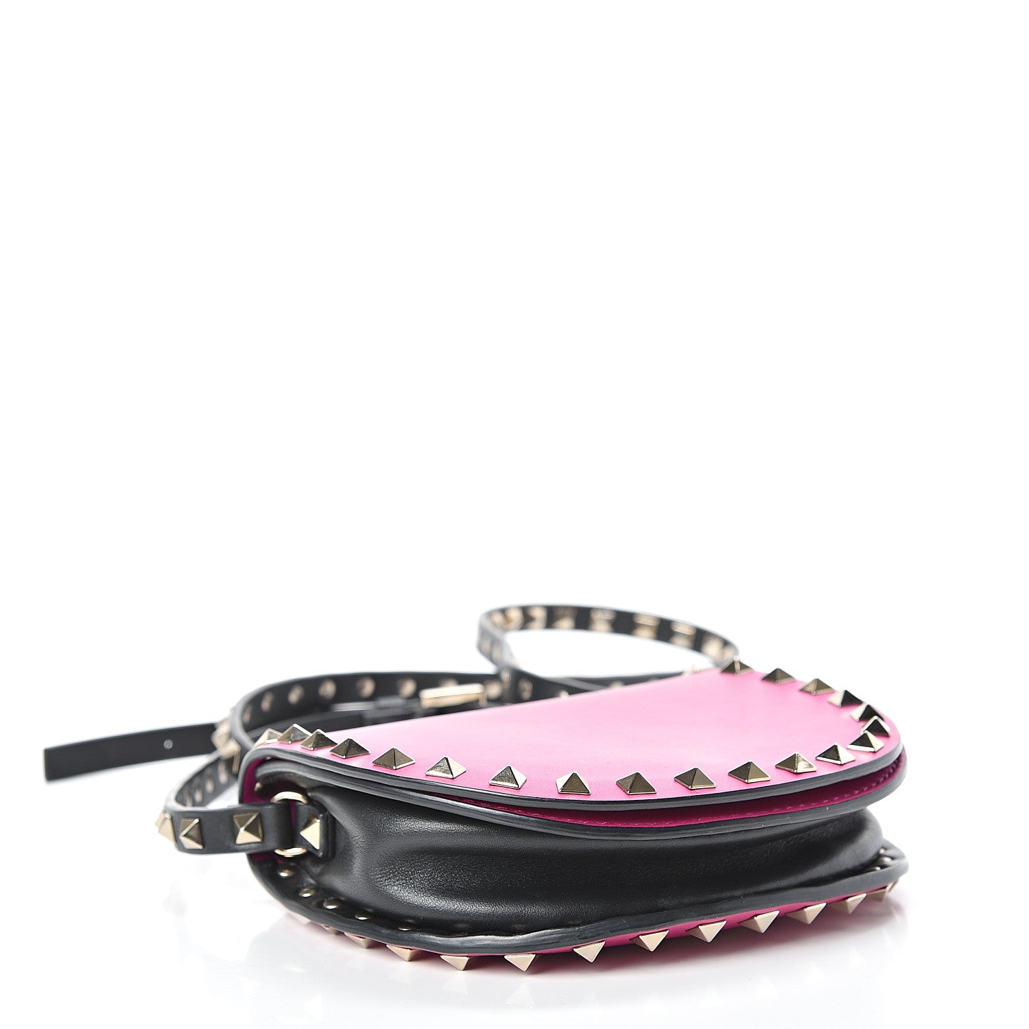 Valentino Garavani Vitello Rockstud Halfmoon Saddle Bag Fuxia Black 4 of 14