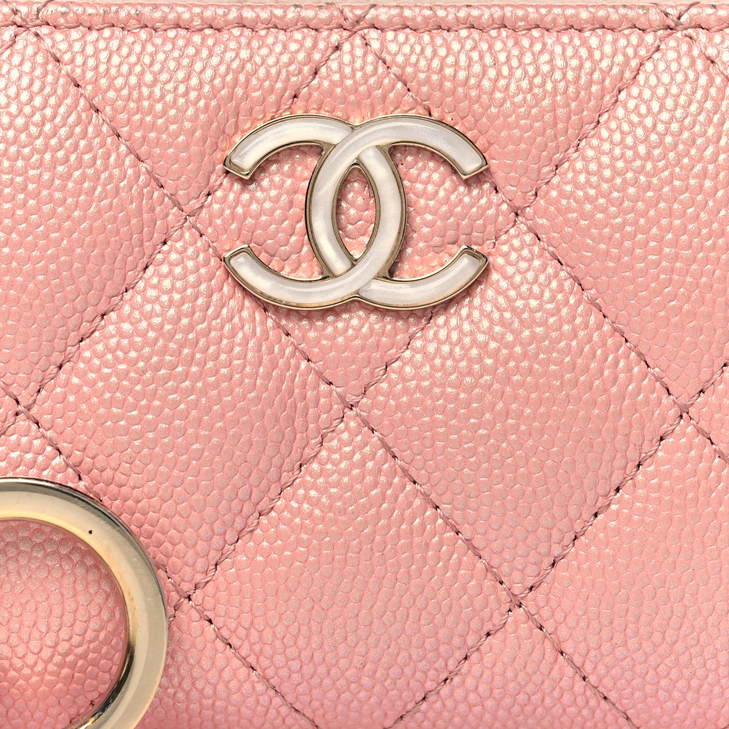 Chanel Iridescent Caviar Quilted Zipped Key Holder Case Rose Pink 8 of 9
