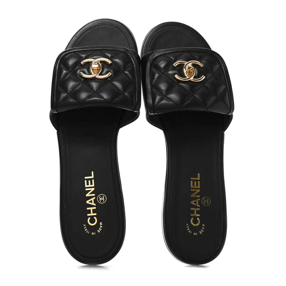 Lambskin Quilted Turnlock Flat Mules 41 Black