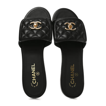 Chanel Lambskin Quilted Turnlock Flat Mules 41 Black 2 of 8