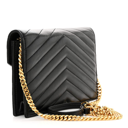 Saint Laurent Matelasse Chevron Monogram Envelope Chain Wallet Black 3 of 12