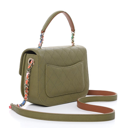 Chanel Grained Calfskin Quilted Small Cuba Top Handle Flap Khaki 3 of 12