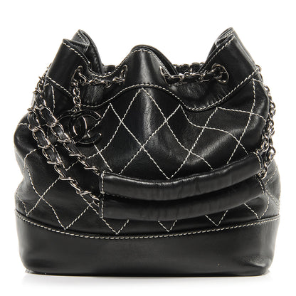 Chanel Lambskin Contrast Stitch Small Drawstring Tote Black 1 of 8