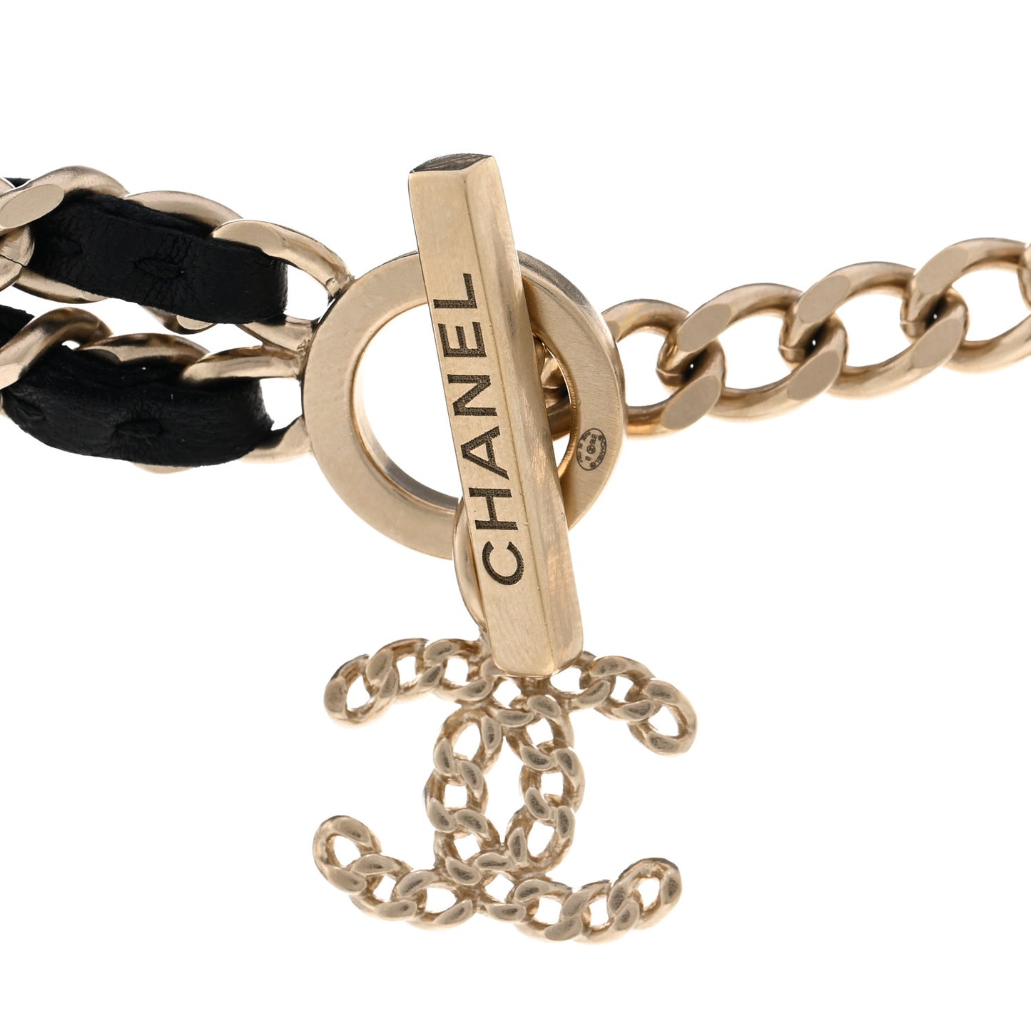 Lambskin CC Chain Short Necklace Black Gold