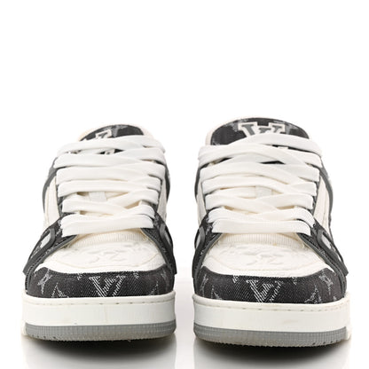 Louis Vuitton Calfskin Embossed Monogram Denim Mens LV Trainer Sneakers 5.5 Grey 4 of 14