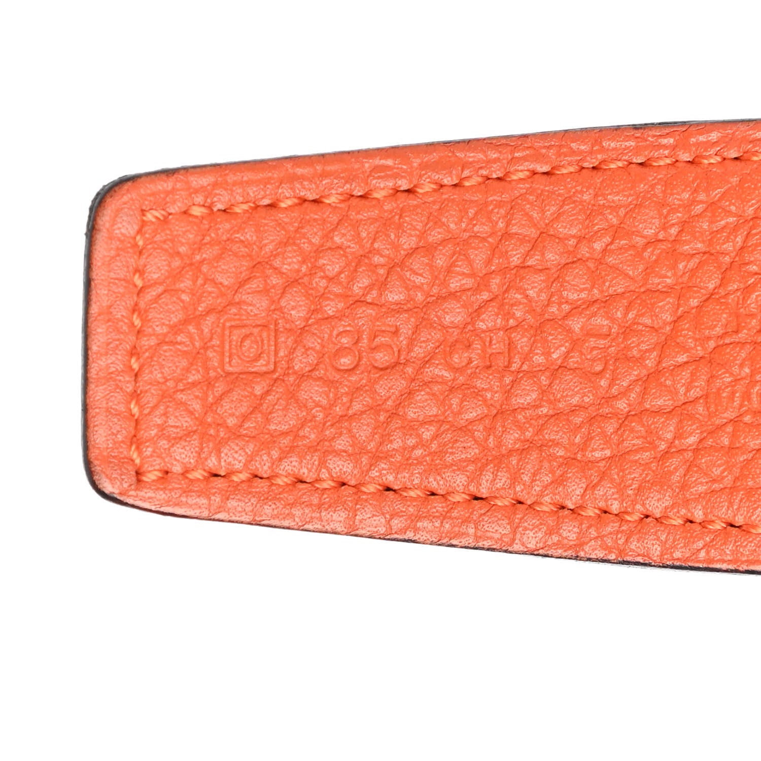 Hermes Box Togo Guilloche H Belt 85 Black Orange 6 of 7
