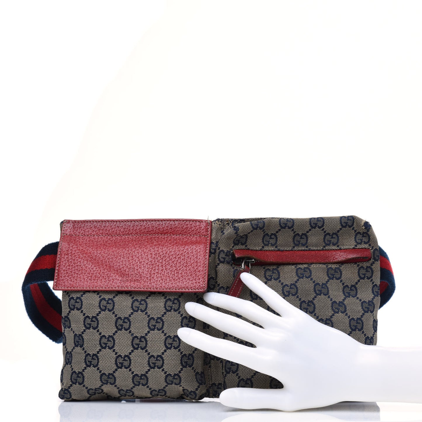 GG Monogram Web Double Pocket Belt Bag Navy Red