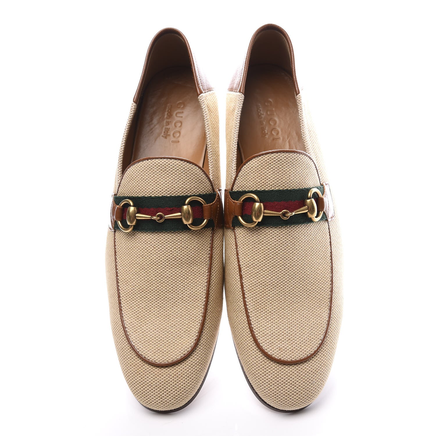 Gucci Canvas Web Mens Brixton Horsebit Loafers 8.5 Sand Light Cuir 5 of 11