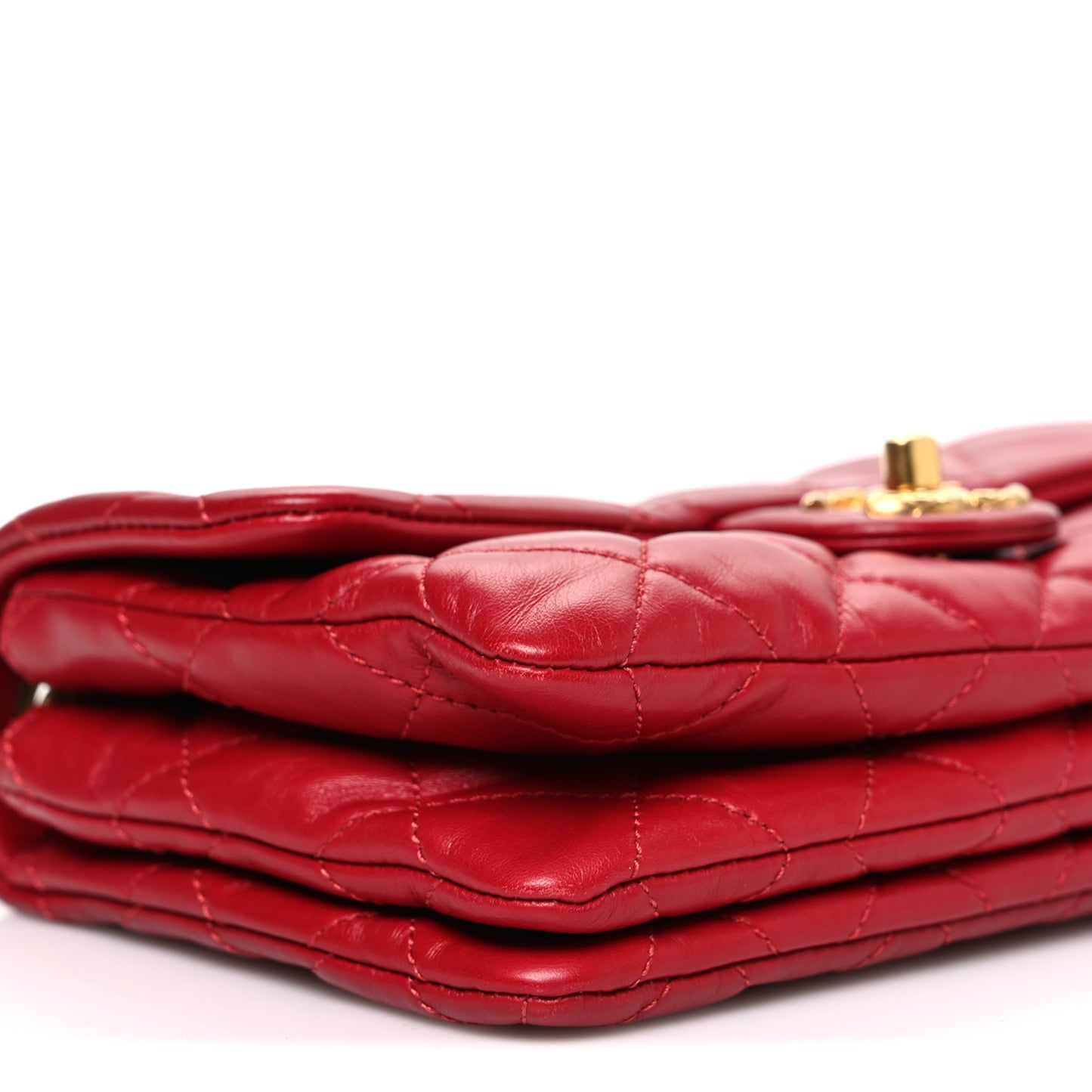 Lambskin Quilted Small Pillow Crush Flap Red