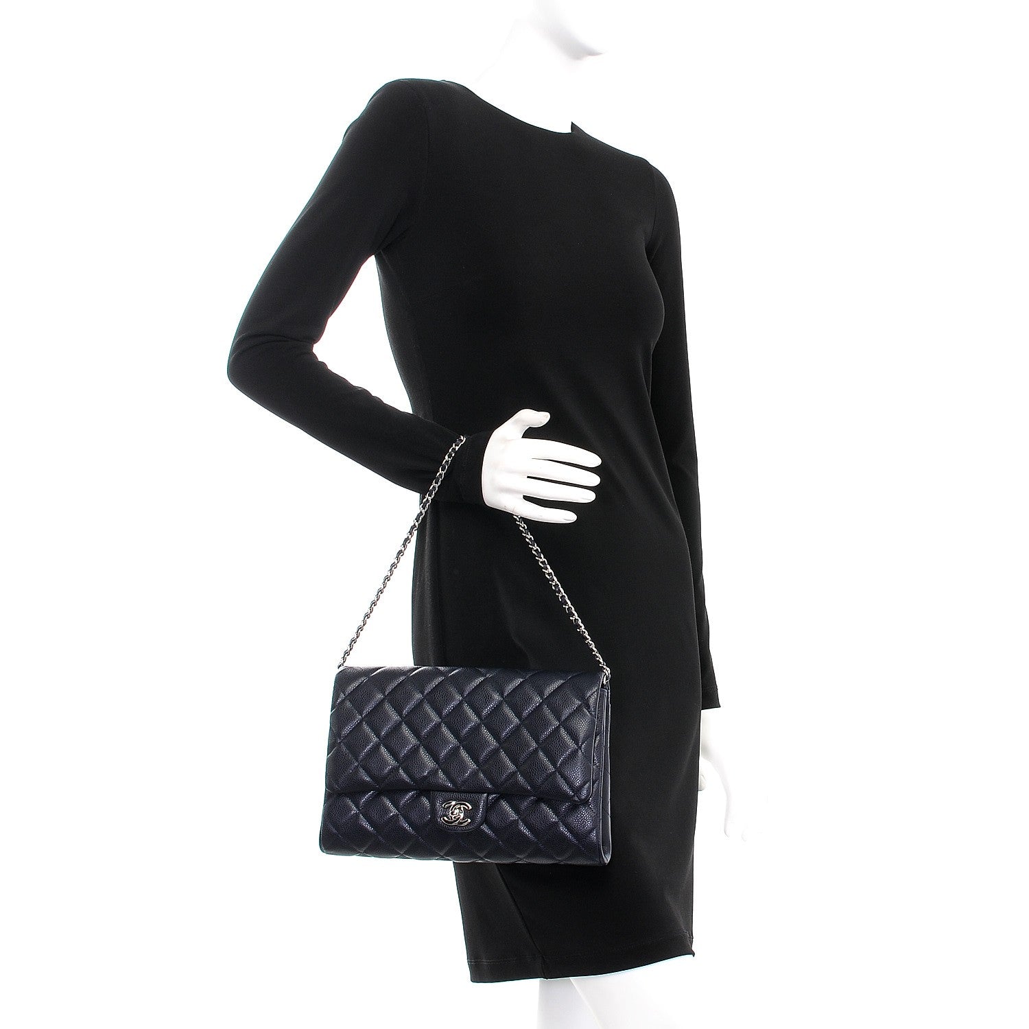 Chanel Caviar Clutch with Chain Flap Navy Blue 2 of 8