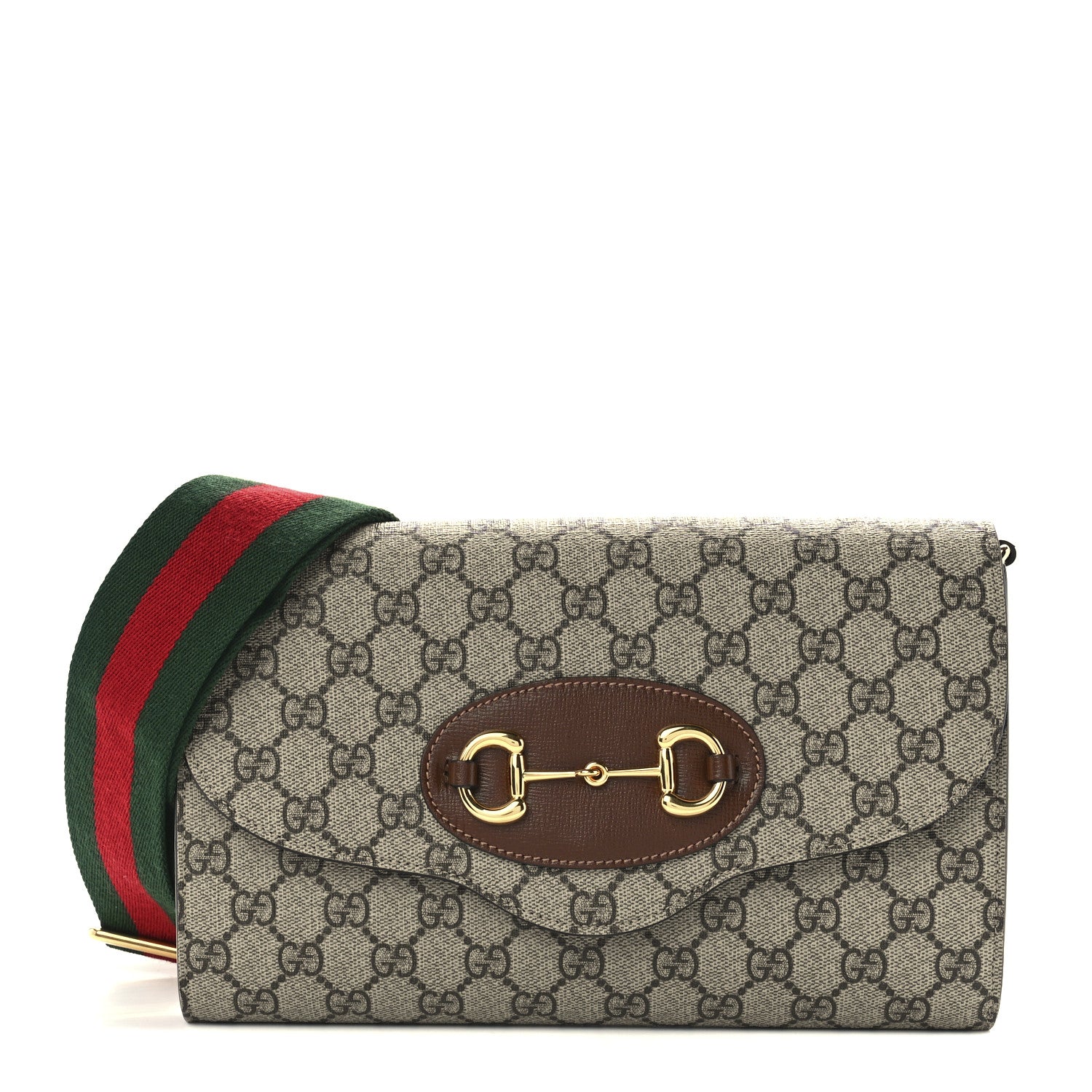 Gucci GG Supreme Monogram Azalea Calfskin Web Small Horsebit 1955 Crossbody Bag Beige Ebony Brown Sugar 1 of 12