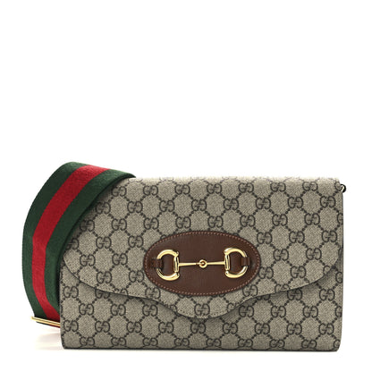 Gucci GG Supreme Monogram Azalea Calfskin Web Small Horsebit 1955 Crossbody Bag Beige Ebony Brown Sugar 1 of 12