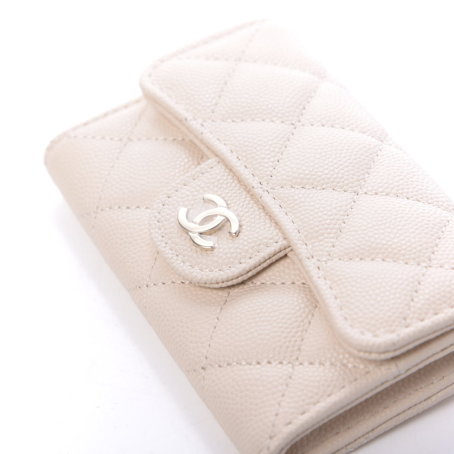 Caviar Quilted Flap Card Holder Wallet Light Beige
