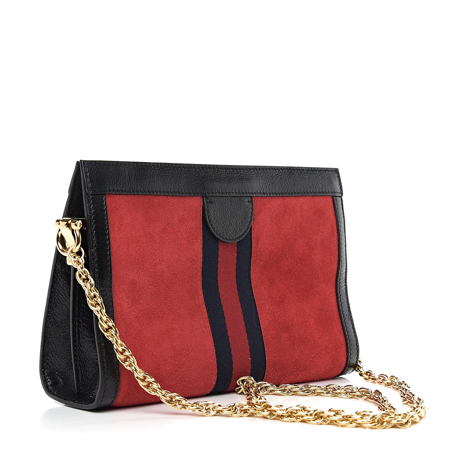 Gucci Suede Patent Web Small Ophidia Chain Shoulder Bag Hibiscus Red Black 2 of 12