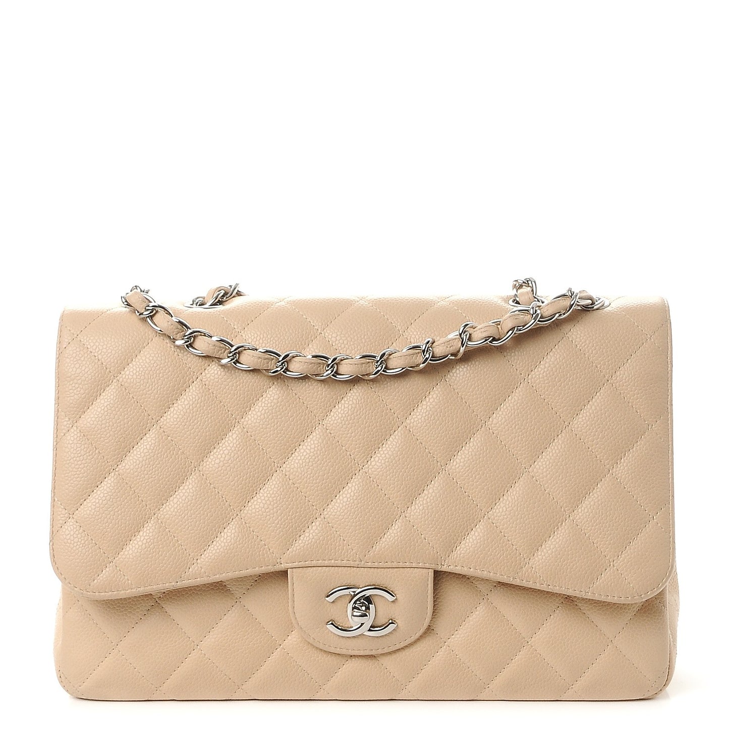 Caviar Quilted Jumbo Single Flap Beige Clair