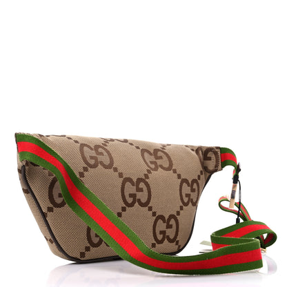 Gucci Monogram Jumbo GG Textured Dollar Calfskin Web Belt Bag Camel Ebony New Acero 3 of 9
