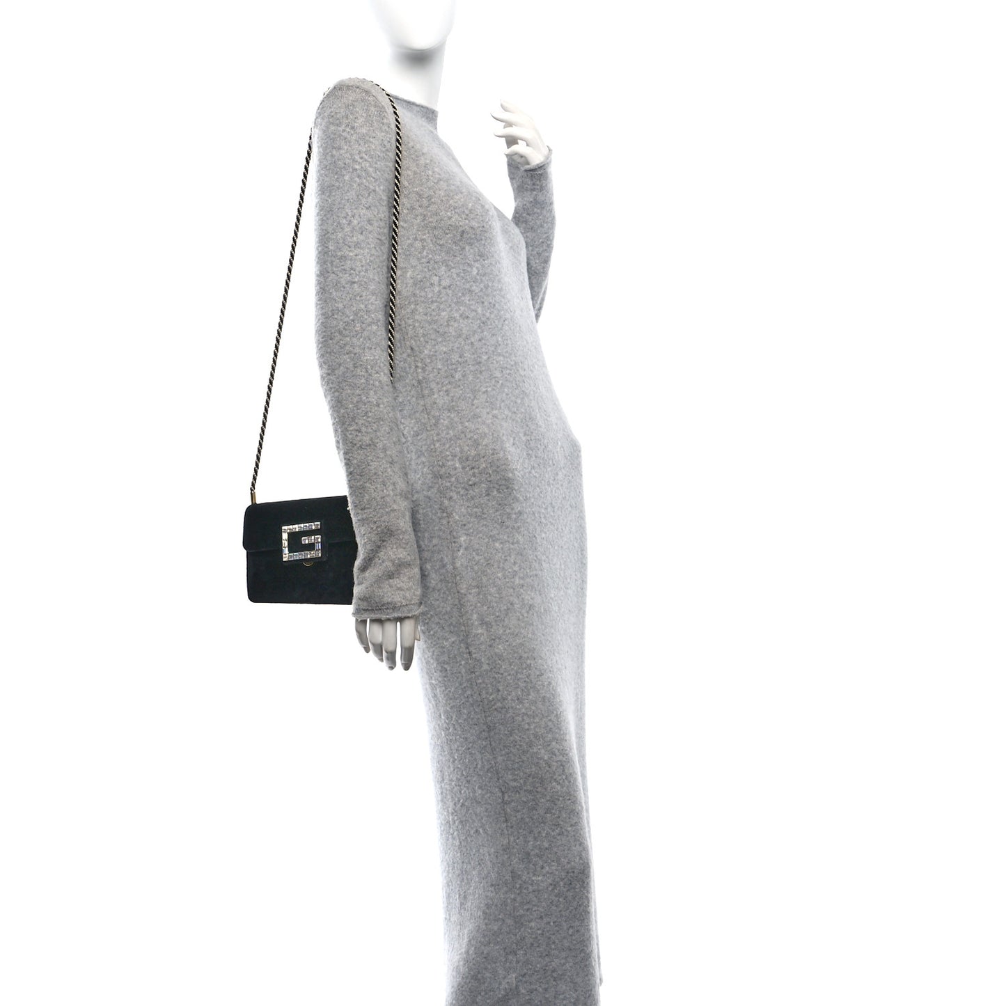 Velvet Crystal Square G Shoulder Bag Black