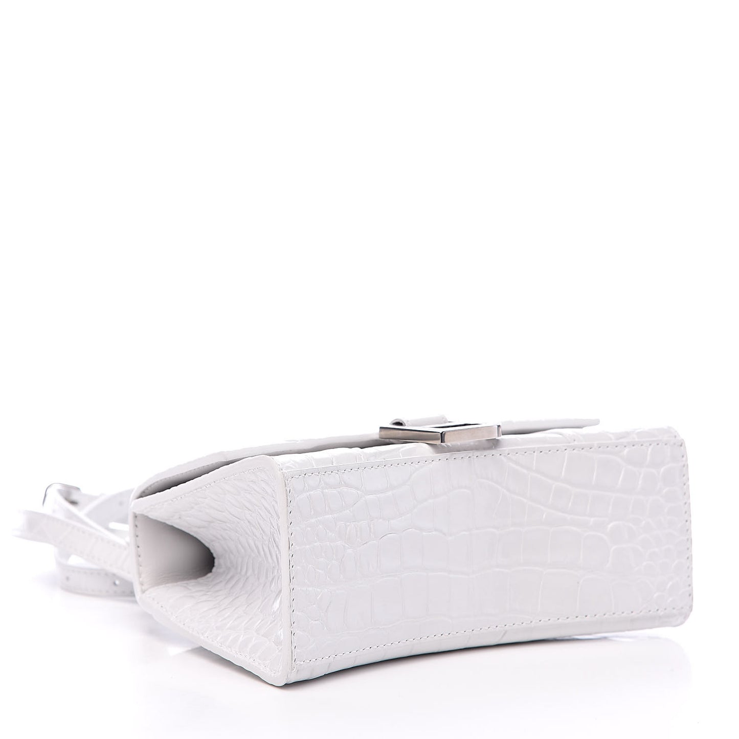 Shiny Calfskin Crocodile Embossed Hourglass Top Handle Bag XS White