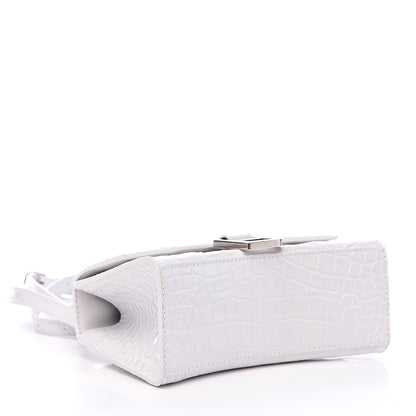 Balenciaga Shiny Calfskin Crocodile Embossed Hourglass Top Handle Bag XS White 4 of 9