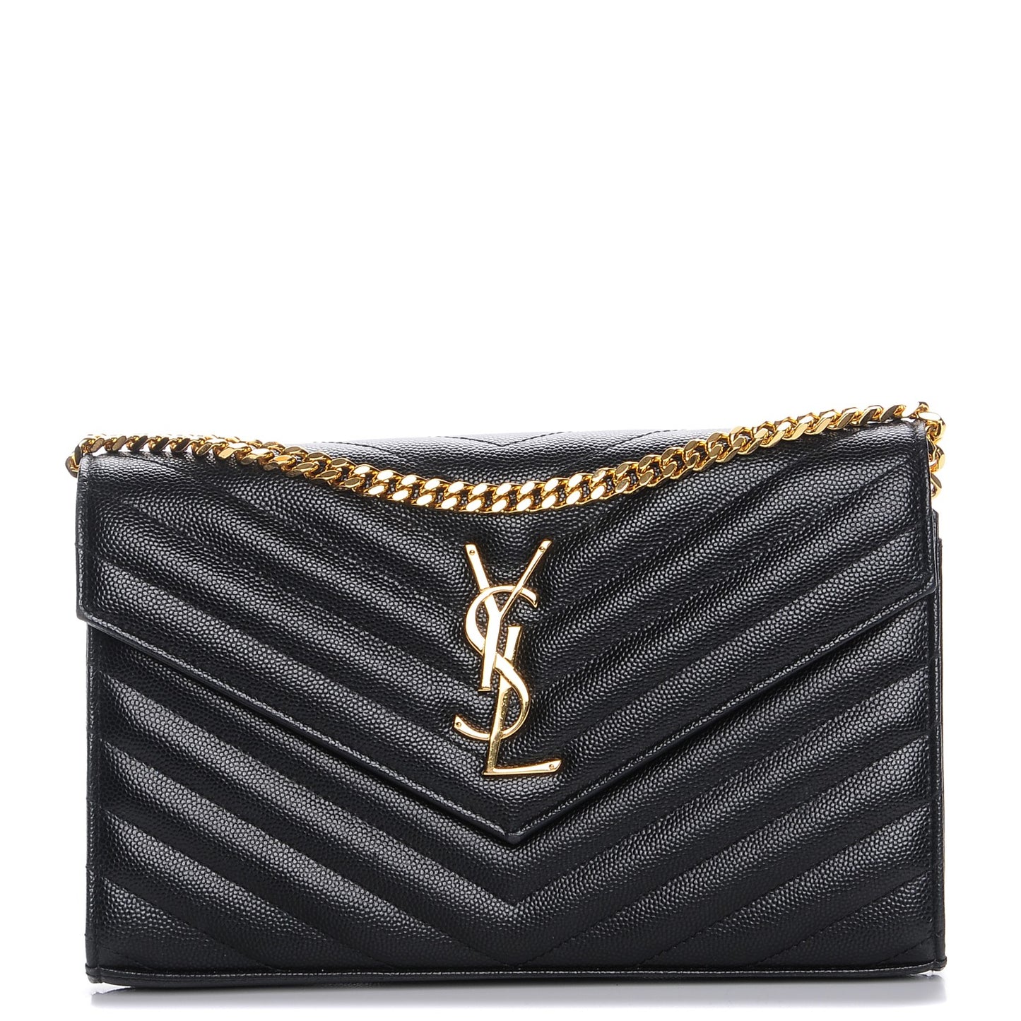 Grain De Poudre Matelasse Chevron Medium Monogram Chain Wallet Black