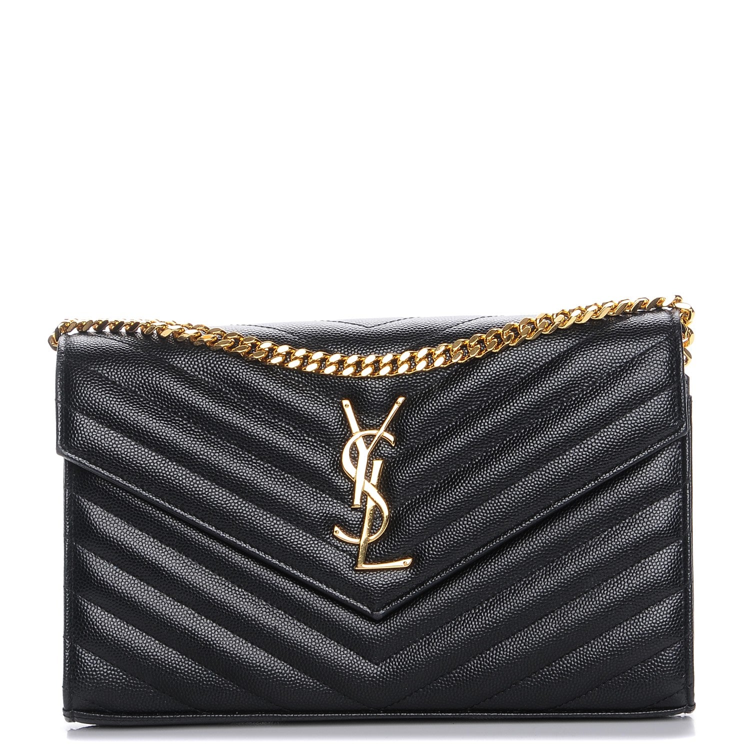Saint Laurent Grain De Poudre Matelasse Chevron Medium Monogram Chain Wallet Black 1 of 9