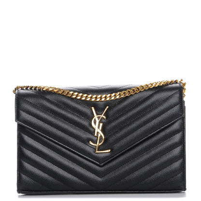 Saint Laurent Grain De Poudre Matelasse Chevron Medium Monogram Chain Wallet Black 1 of 9