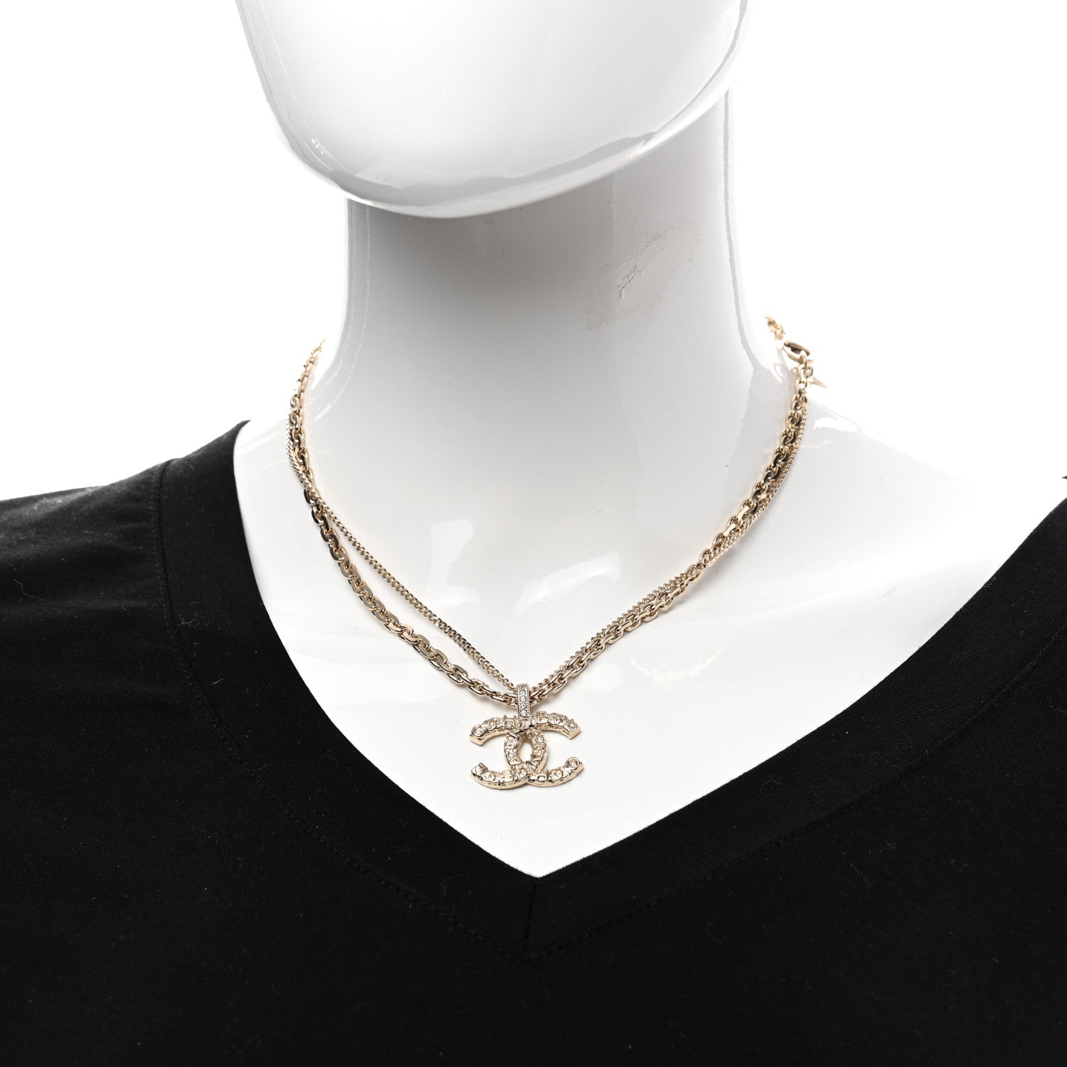 Chanel Crystal CC Multi Strand Chain Necklace Gold 2 of 6