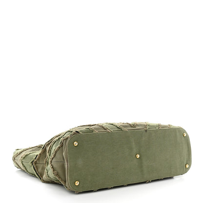 Chanel Canvas Chevron Cuba Patchwork Shopper Tote Khaki 4 of 11