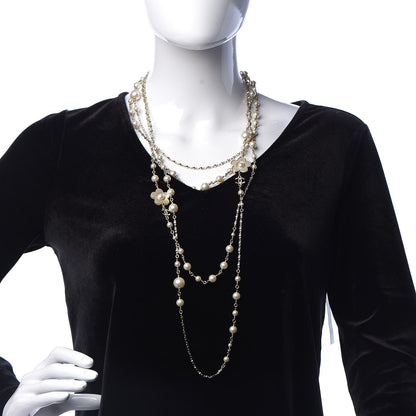 Chanel Pearl Flower CC Multi Strand Long Necklace Gold 2 of 4