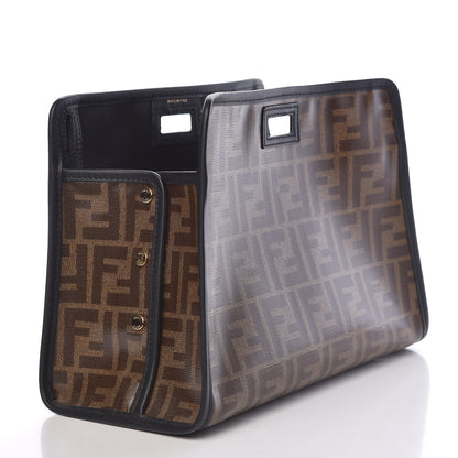 Fendi Glazed Fabric Vitello Century FF 1974 Stamp Patch Mini Peekaboo Defender Cover Mogano Panna Black 3 of 9