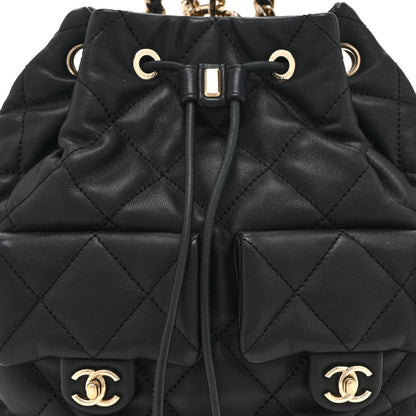 Chanel Lambskin Quilted Double Pocket Drawstring Backpack Black 8 of 10